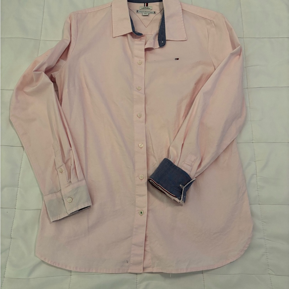 Tommy Hilfiger Pink Button-Down Shirt with Chambray Trim